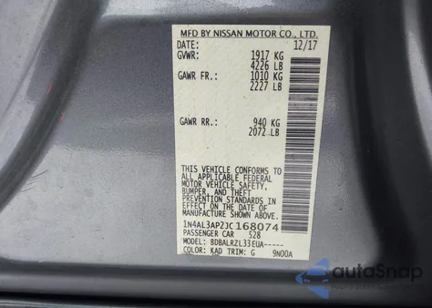 2018 Nissan Altima 2.5 Sl из США, поврежденный, VIN 1N4AL3AP2JC168074